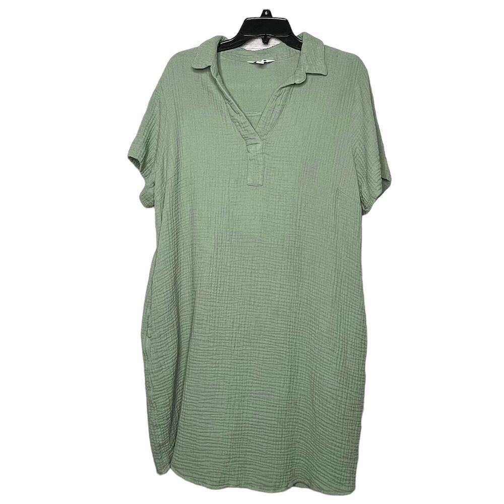 Three Dots Sage Green Waffle Shift Tunic 100% Cotton Dress Size XL